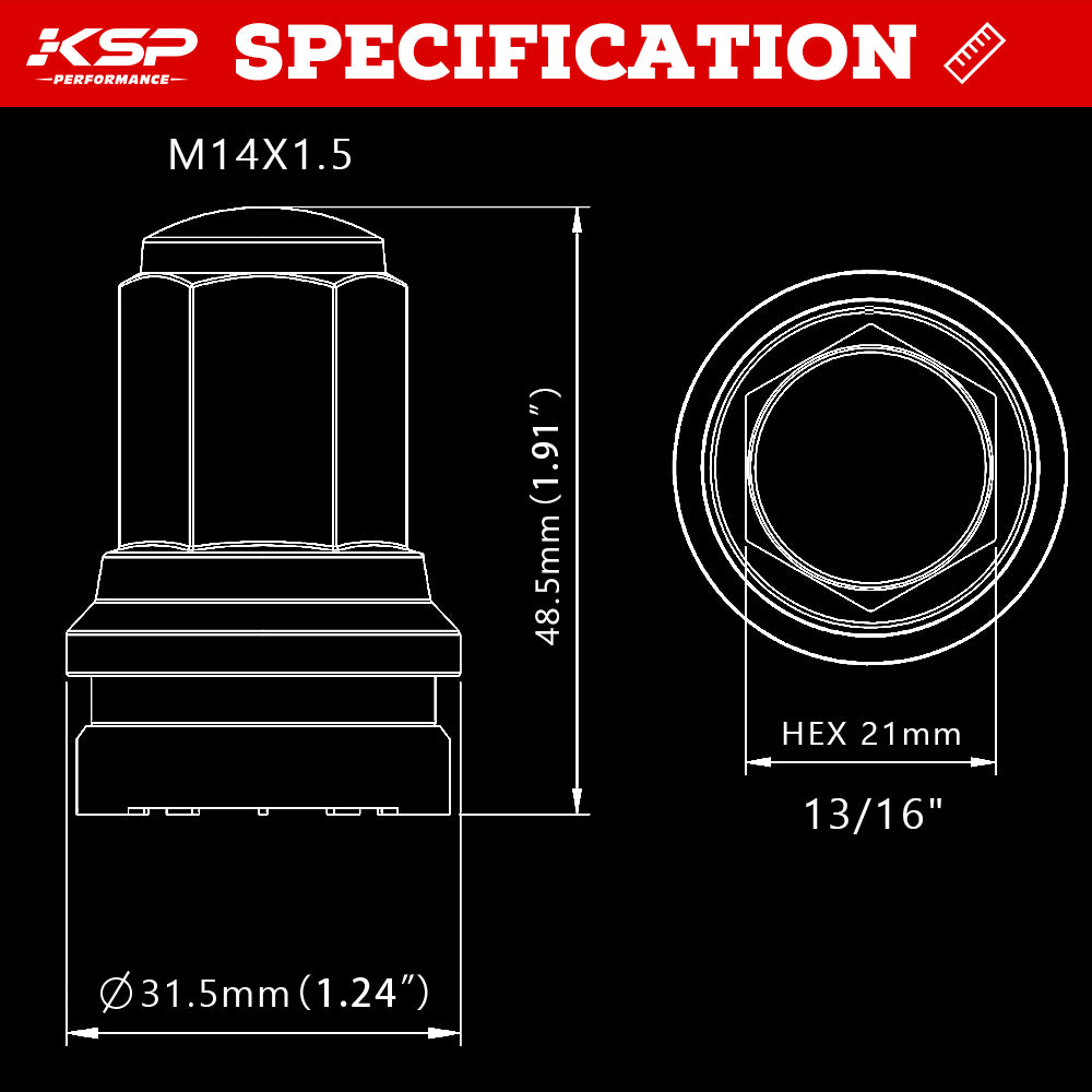 KSP M14x1.5 OEM Lug Nuts 32PCS for 2017+ Ford F-250 F-350 8 Lug Rims - 0