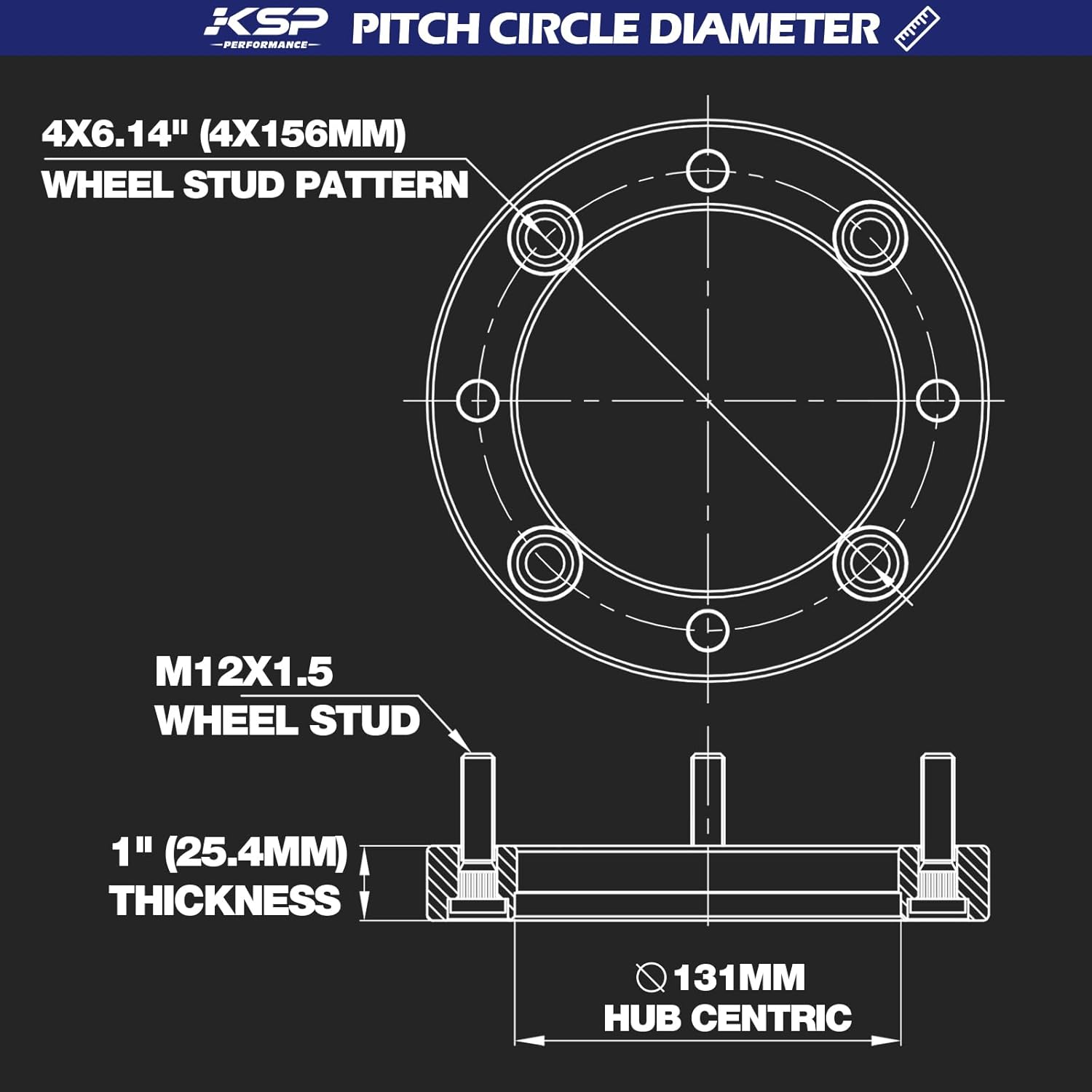 ATV Wheel Spacers  1Inch 4x156mm 12x1.5 Studs For 2013+ Polaris Ranger, 2014+ Polaris RZR XP 1000, 2015+ Polaris  RZR