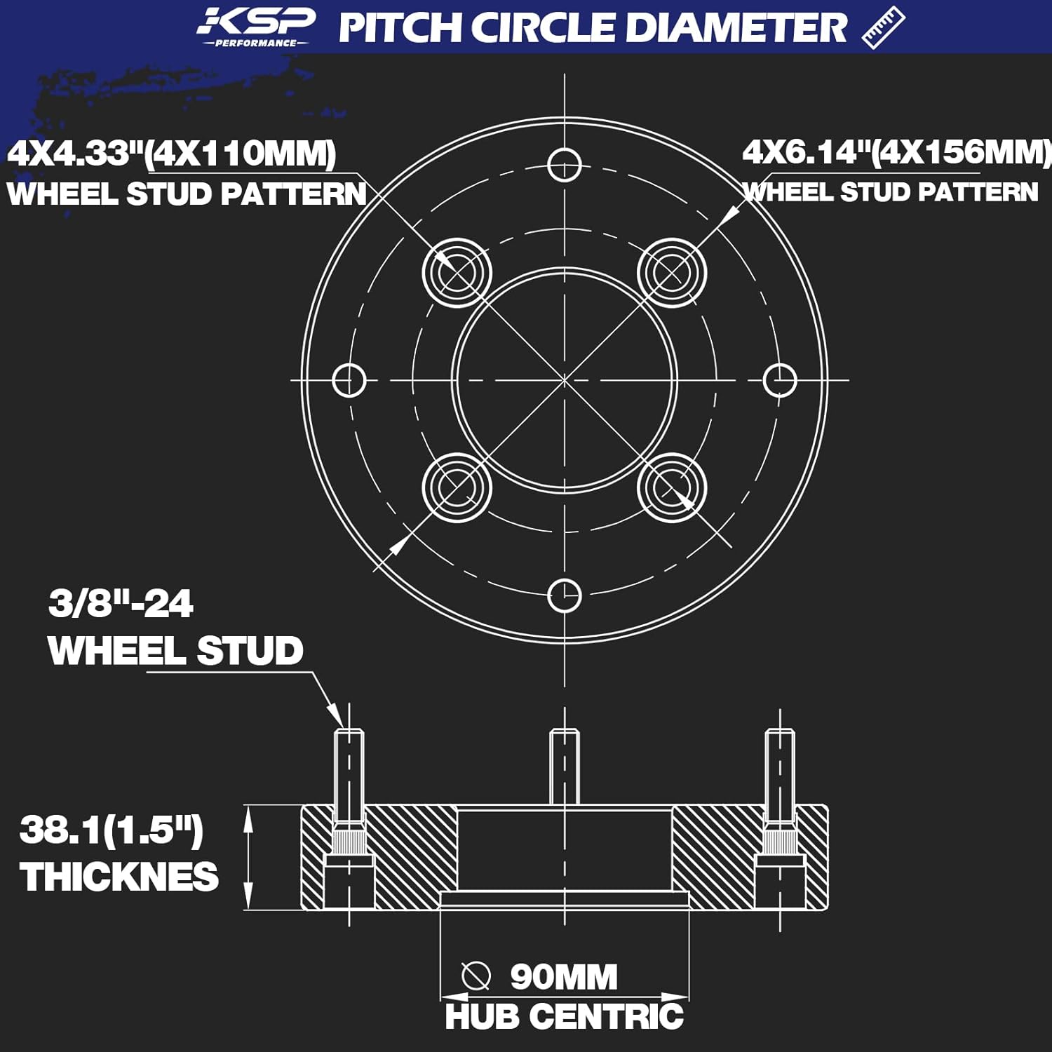 ATV Wheel Spacers 1.5 inch 4x110mm to 4x156mm Adapters with 3/8"-24 Studs For Honda Yamaha Bombardier