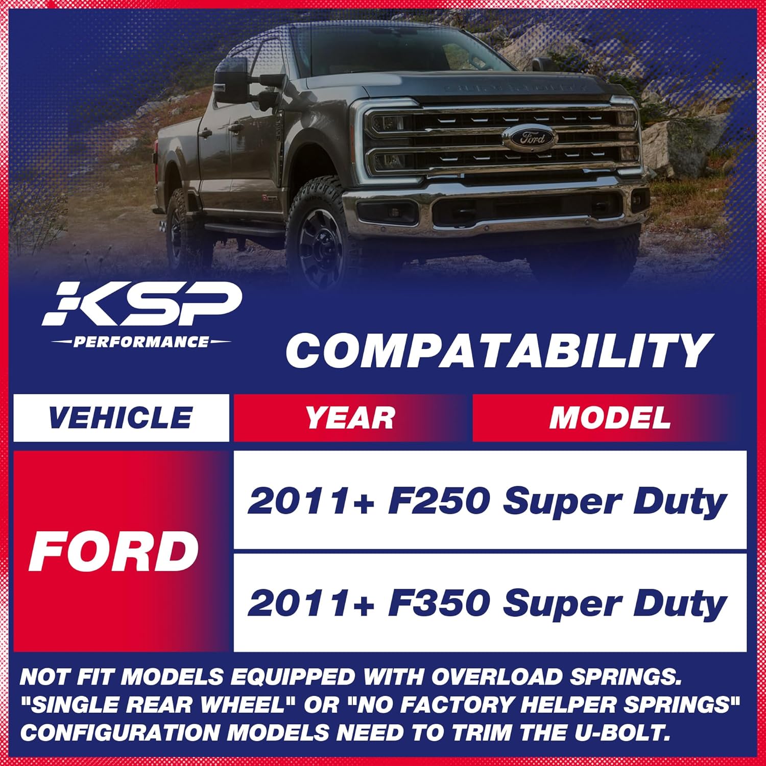 KSP 2" Rear Lift Kits For 2011-2024 Ford F250/F350 Super Duty With Leaf Spring Ubolts and Block - 0