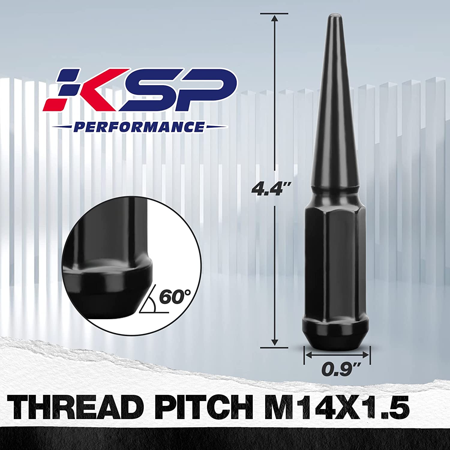 KSP Spike Lug Nuts 32pcs+1key M14x1.5 Black 3/4